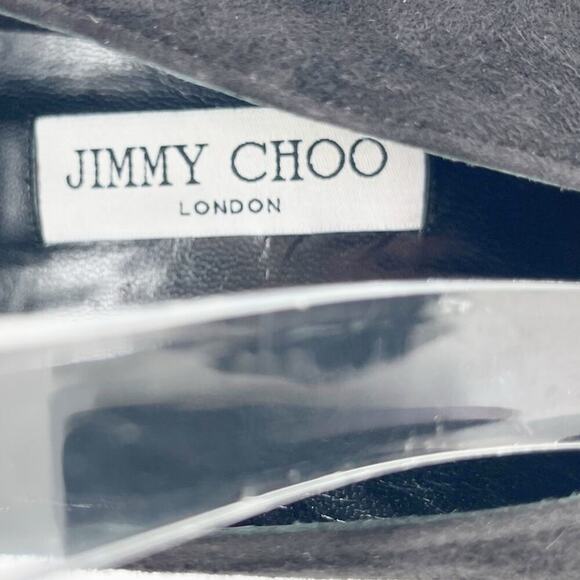 Jimmy Choo Lux 100 Black Suede Gold Crystal Ankle Strap Vamp Booties size IT 40 - Picture 9 of 11